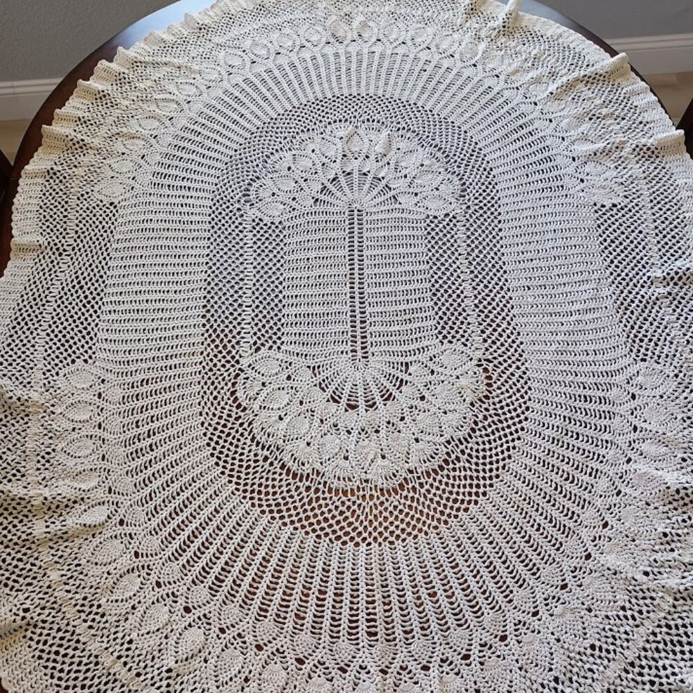 Crocheted Cream colored TableCloth